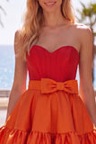 Pink and Fuchsia Strapless A Line Ruffled Homecoming Dress