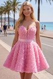 Strapless A Line Blue Homecoming Dress With 3D Flowers
