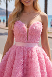 Strapless A Line Blue Homecoming Dress With 3D Flowers
