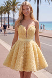 Strapless A Line Blue Homecoming Dress With 3D Flowers