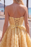 Strapless A Line Blue Homecoming Dress With 3D Flowers