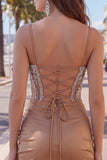 Sparkly Spaghetti Straps Bodycon Khaki Homecoming Dress