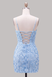Floral Pink Bodycon Beaded Spaghetti Straps Homecoming Dress