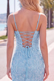 Floral Pink Bodycon Beaded Spaghetti Straps Homecoming Dress