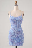 Floral Pink Bodycon Beaded Spaghetti Straps Homecoming Dress