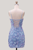 Floral Pink Bodycon Beaded Spaghetti Straps Homecoming Dress