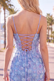 Floral Pink Bodycon Beaded Spaghetti Straps Homecoming Dress