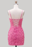 Floral Pink Bodycon Beaded Spaghetti Straps Homecoming Dress
