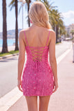Floral Pink Bodycon Beaded Spaghetti Straps Homecoming Dress