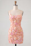 Floral Pink Bodycon Beaded Spaghetti Straps Homecoming Dress