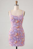 Floral Pink Bodycon Beaded Spaghetti Straps Homecoming Dress