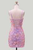 Floral Pink Bodycon Beaded Spaghetti Straps Homecoming Dress