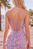 Floral Pink Bodycon Beaded Spaghetti Straps Homecoming Dress
