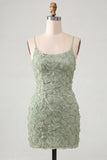 Floral Pink Bodycon Beaded Spaghetti Straps Homecoming Dress