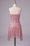 Strapless Pink Beaded Bodycon Homecoming Dress