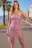 Strapless Pink Beaded Bodycon Homecoming Dress