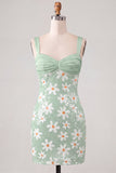 Floral Sequins Bodycon Green Homecoming Dress