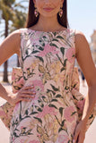 Floral Bodycon Boat Neck Blue Homecoming Dress With Bow