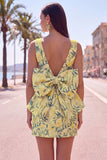 Floral Bodycon Boat Neck Blue Homecoming Dress With Bow