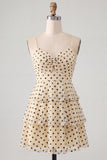 A Line Spaghetti Straps White Black Dot Sequins Homecoming Dress