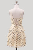 A Line Spaghetti Straps White Black Dot Sequins Homecoming Dress