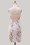 White Sequins Bodycon Floral Spaghetti Straps Homecoming Dress