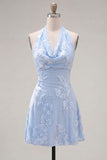 Halter Floral A Line Pink Homecoming Dress