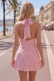 Halter Floral A Line Pink Homecoming Dress