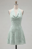 Halter Floral A Line Pink Homecoming Dress
