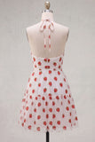 Halter White A Line Ruffled Homecoming Dress