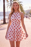 Halter White A Line Ruffled Homecoming Dress