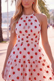 Halter White A Line Ruffled Homecoming Dress