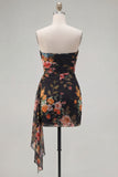 Strapless Bodycon Floral Black Homecoming Dress