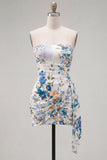 Strapless Bodycon Floral Black Homecoming Dress