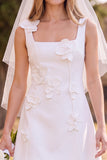 Square Neck A Line White Mini Engagement Dress With 3D Flowers