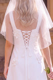 Square Neck A Line White Mini Engagement Dress With 3D Flowers