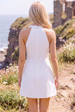 A Line Halter White Mini Engagement Dress With 3D Flowers