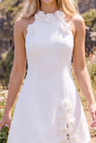 A Line Halter White Mini Engagement Dress With 3D Flowers