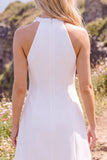 A Line Halter White Mini Engagement Dress With 3D Flowers