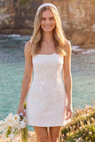 Floral A Line Spaghetti Straps White Mini Engagement Dress