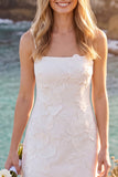 Floral A Line Spaghetti Straps White Mini Engagement Dress
