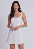 Square Neck A Line Floral Little White Dress