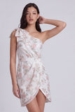 One Shoulder Bodycon Floral Little White Dress