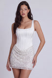 Square Neck Corset Bodycon Sequins Little White Dress