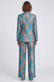 Peacock Blue 2-piece Notched Lapel Single Breasted Women Suits