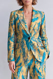 Yellow and Blue Notched Lapel 2-piece Women Suits