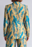 Yellow and Blue Notched Lapel 2-piece Women Suits