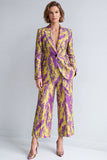 Yellow and Blue Notched Lapel 2-piece Women Suits