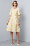 A Line Light Yellow Floral Work Dress With Half Sleeves