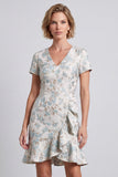 V-Neck Bodycon Light Blue Floral Work Dress